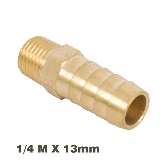 HOSE TAIL CONNECTOR BRASS 1/4M X 13MM HOSE TAIL CONNECTOR BRASS 1/4M X 13MM