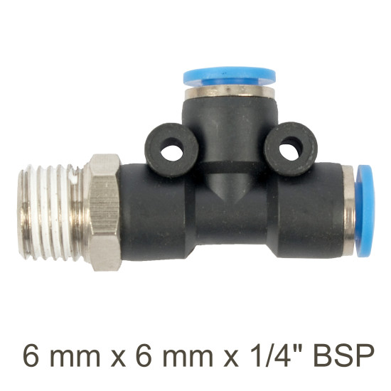 PU HOSE FITTING TEE 6MM X 6MM X 1/4'M PU HOSE FITTING TEE 6MM X 6MM X 1/4'M
