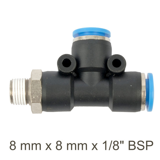 PU HOSE FITTING TEE 8MM X 8MM X 1/8'M PU HOSE FITTING TEE 8MM X 8MM X 1/8'M