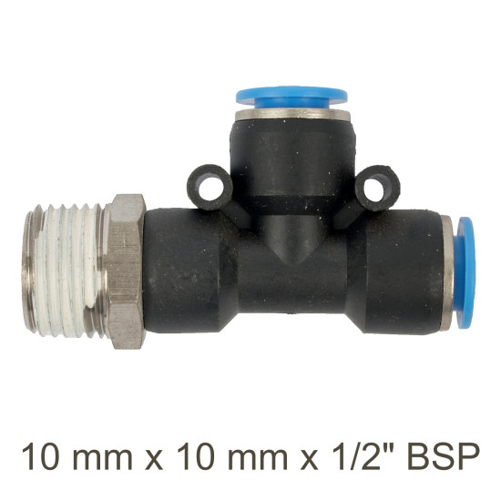 PU HOSE FITTING TEE 10MM X 10MM X 1/2'M PU HOSE FITTING TEE 10MM X 10MM X 1/2'M