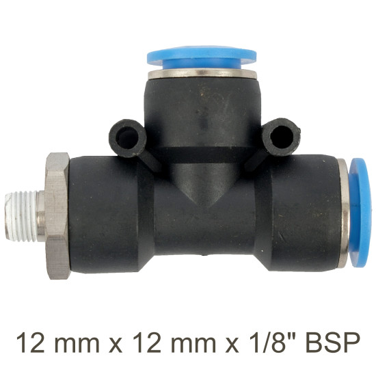 PU HOSE FITTING TEE 12MM X 12MM X 1/8'M PU HOSE FITTING TEE 12MM X 12MM X 1/8'M