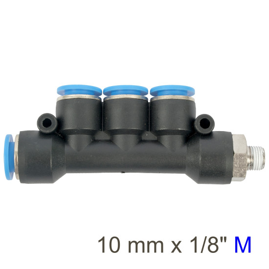 PU HOSE FITTING MANIFOLD 4 X 10MM PORT X 1/8'M PU HOSE FITTING MANIFOLD 4 X 10MM PORT X 1/8'M