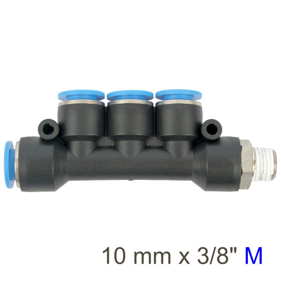 PU HOSE FITTING MANIFOLD 4 X 10MM PORT X 3/8'M PU HOSE FITTING MANIFOLD 4 X 10MM PORT X 3/8'M
