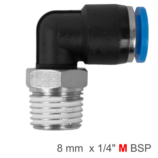ELBOW 8MM-1/4 M PU HOSE FITTING ELBOW 8MM-1/4 M PU HOSE FITTING