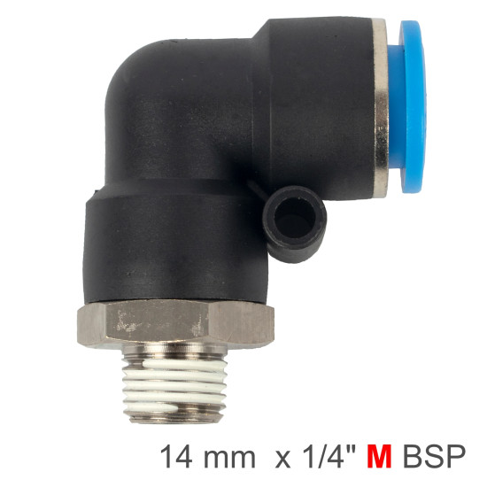 ELBOW 14MM-1/4 M PU HOSE FITTING ELBOW 14MM-1/4 M PU HOSE FITTING