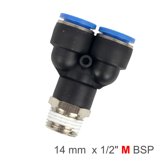 PU HOSE FITTING Y JOINT 14MM-1/2 M PU HOSE FITTING Y JOINT 14MM-1/2 M